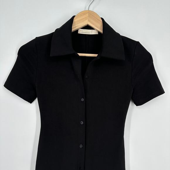Oak + Fort Fitted Polo Romper Short Sleeve Black Oak Refined Bodysuit - Picture 4 of 11